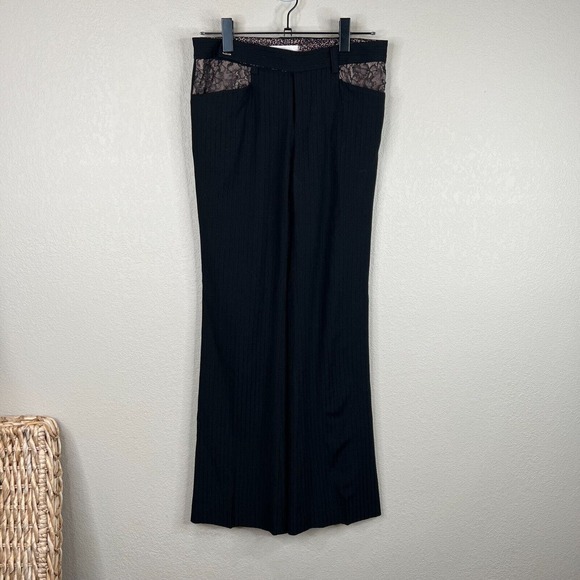 Rebecca Taylor Womens Dress Pants Size 6 Black Stripe Lace Detail Bootcut Career - Picture 1 of 13